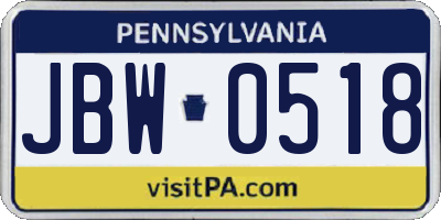 PA license plate JBW0518
