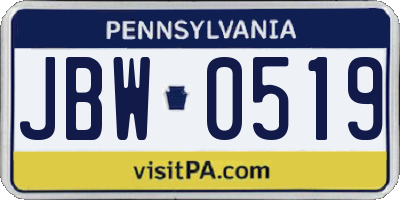 PA license plate JBW0519