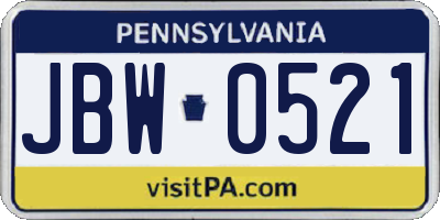 PA license plate JBW0521