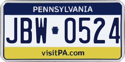 PA license plate JBW0524