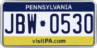 PA license plate JBW0530