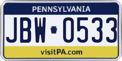 PA license plate JBW0533