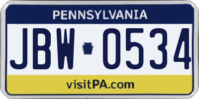 PA license plate JBW0534