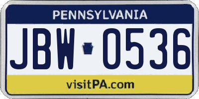 PA license plate JBW0536