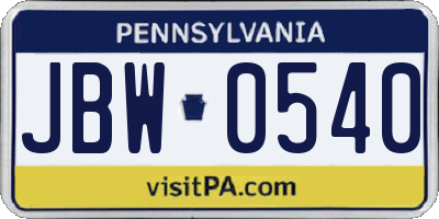 PA license plate JBW0540