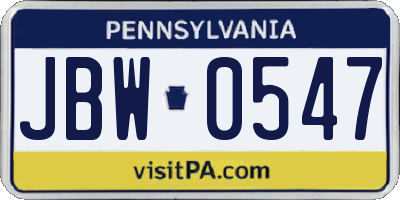 PA license plate JBW0547