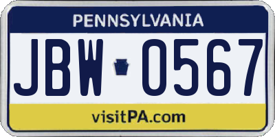 PA license plate JBW0567