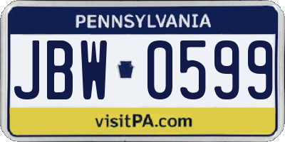 PA license plate JBW0599
