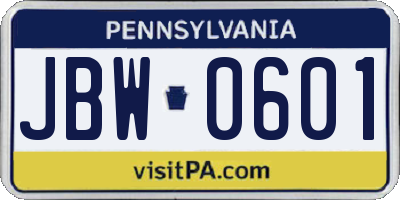 PA license plate JBW0601