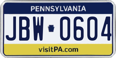 PA license plate JBW0604