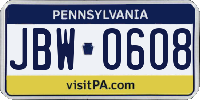 PA license plate JBW0608