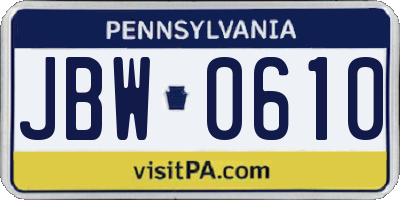 PA license plate JBW0610