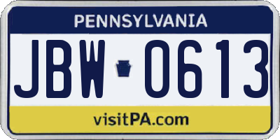 PA license plate JBW0613