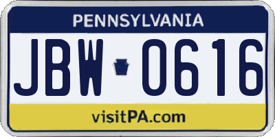 PA license plate JBW0616