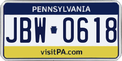 PA license plate JBW0618