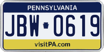 PA license plate JBW0619