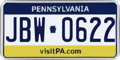 PA license plate JBW0622
