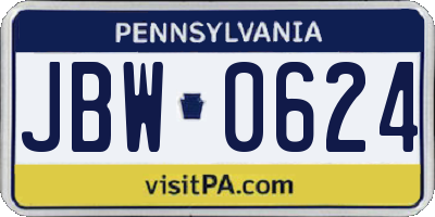 PA license plate JBW0624