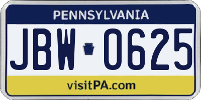 PA license plate JBW0625