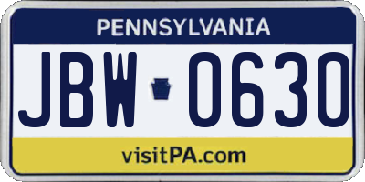 PA license plate JBW0630