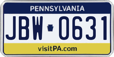 PA license plate JBW0631