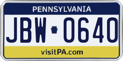 PA license plate JBW0640