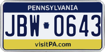 PA license plate JBW0643