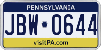 PA license plate JBW0644