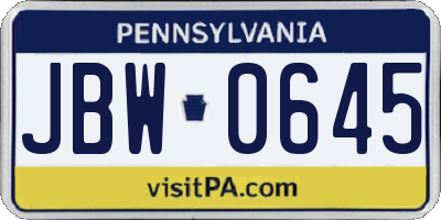 PA license plate JBW0645