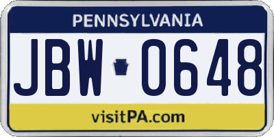 PA license plate JBW0648