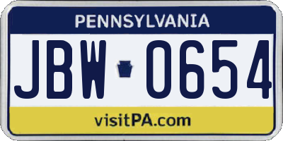 PA license plate JBW0654