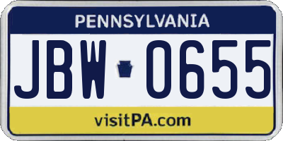 PA license plate JBW0655