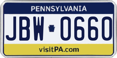 PA license plate JBW0660