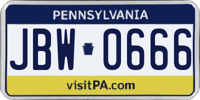 PA license plate JBW0666