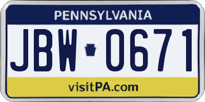 PA license plate JBW0671