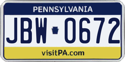 PA license plate JBW0672