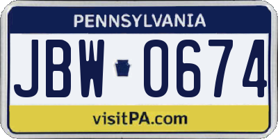 PA license plate JBW0674