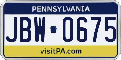 PA license plate JBW0675