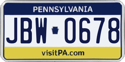 PA license plate JBW0678