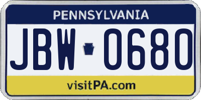 PA license plate JBW0680