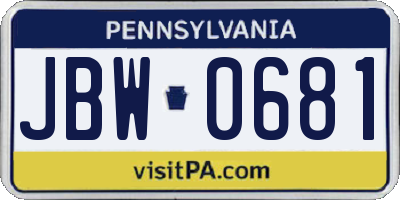 PA license plate JBW0681