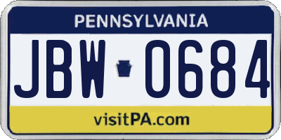 PA license plate JBW0684