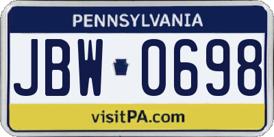 PA license plate JBW0698