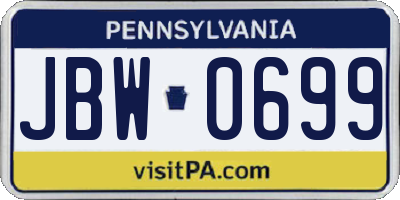 PA license plate JBW0699
