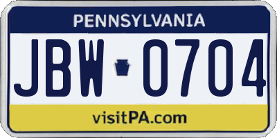 PA license plate JBW0704