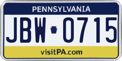 PA license plate JBW0715