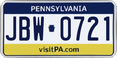 PA license plate JBW0721