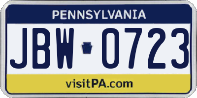 PA license plate JBW0723
