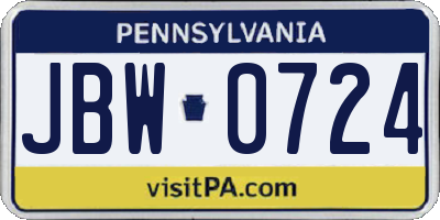 PA license plate JBW0724