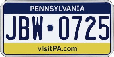 PA license plate JBW0725
